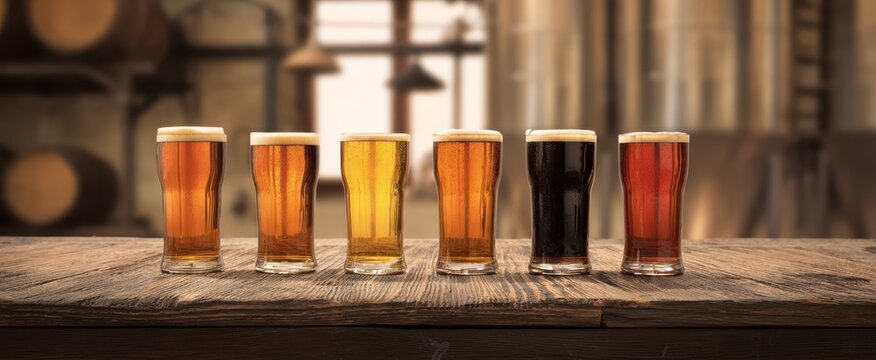 The colorful variety of beers showcasing shades and styles in a brewery setting