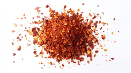 A vibrant mound of crushed red pepper flakes, adding a fiery touch to cuisine