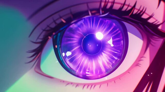Colorful and shiny anime woman eye extreme close-up