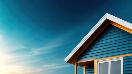 A beautiful house displayed against a bright blue sky, capturing the essence of home and tranquility in a serene atmosphere.