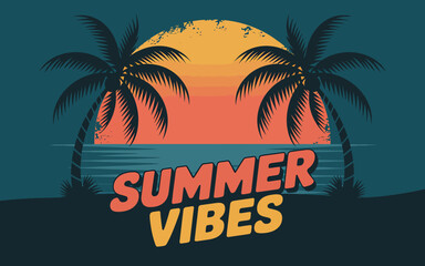 Retro Summer Vibes Beach Sunset Poster Design