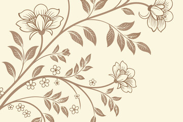 Vintage botanical pattern with brown flowers and leaves on beige background