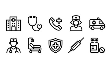 Medical Healthcare Line Icons A Set of 10 Essential Symbols for Websites and Applications