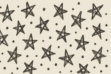 Obraz premium Hand-drawn stars and dots pattern on a beige background for creative projects and designs