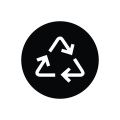 Black recycling symbol with white arrows, representing waste reduction, sustainability, and environmental care.