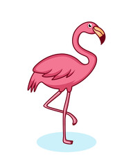 pink cartoon flamingo standing on one leg illustration