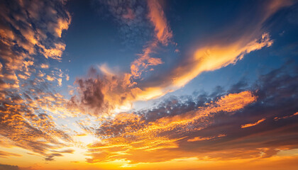 Fototapeta premium beautiful and dramatic sunset sky with bright yellow clouds as abstract background