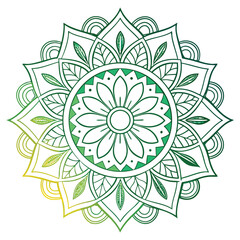 Green mandala with floral and leaf motifs, symmetrical boho inspired decorative art