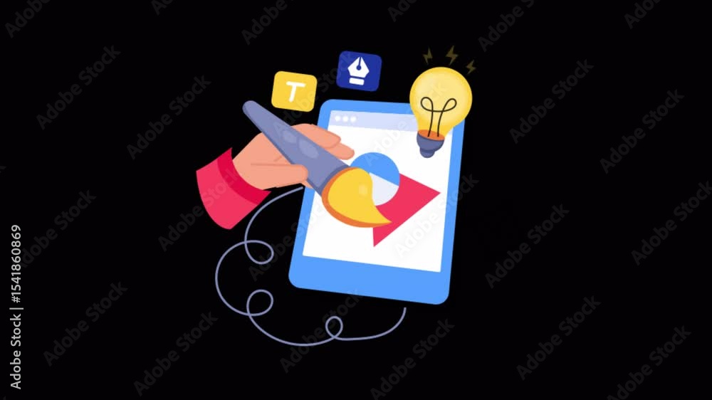 Poster doing digital art 2d flat animations on transparent background