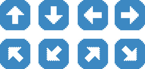 8 pixel art arrow vector icons set