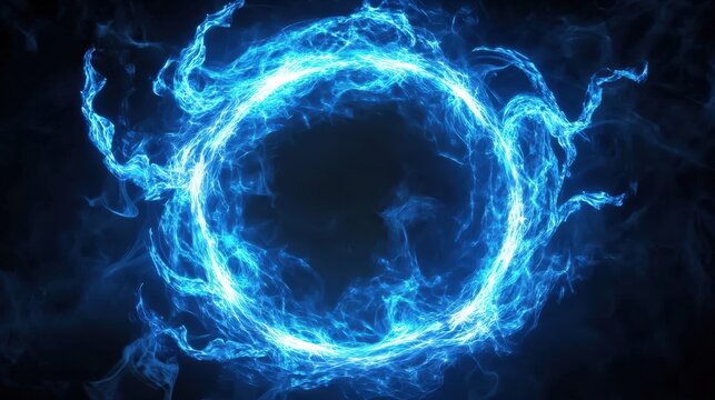 A glowing blue electric ring with dynamic energy patterns illuminates against a dark background, creating a futuristic and powerful visual effect.