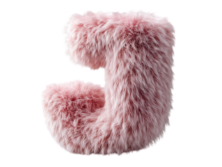 The letter "J" stands majestically crafted from soft pink faux fur, a textural marvel of artistry and playful elegance.