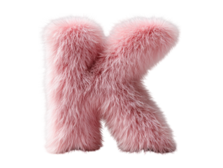A close-up view of the letter "K" crafted from fluffy pink fur, embodying softness and artistic flair. A perfect representation of a soft, comforting, and visually appealing text. 