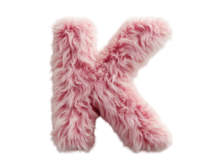 A playful and textured close-up of the letter "K," artfully crafted from luxurious pink fur, perfect for adding a touch of whimsy. 