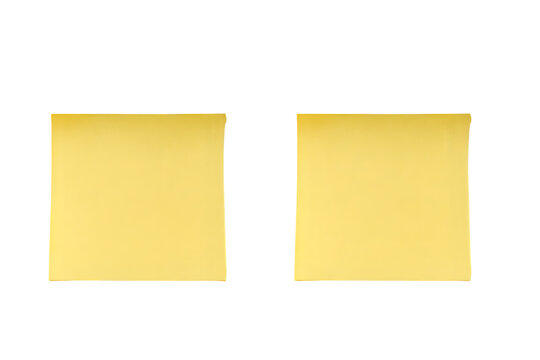 Mock-up Sticker of a post-it note, yellow paper with colored stripes on the bottom and side, white background