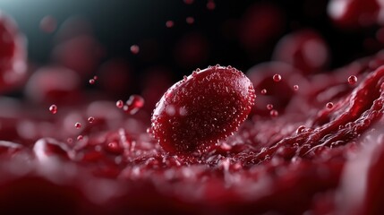 An intricate close-up of red blood cells highlighted against a dark background, showcasing their movement and structure, representing life and vitality within the bloodstream.