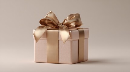 Obraz premium Elegant blush-toned gift box with a golden ribbon bow