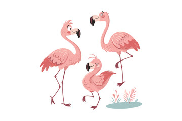 Fototapeta premium Pink Flamingo Vector Illustration with Tropical Bird Standing on White Background