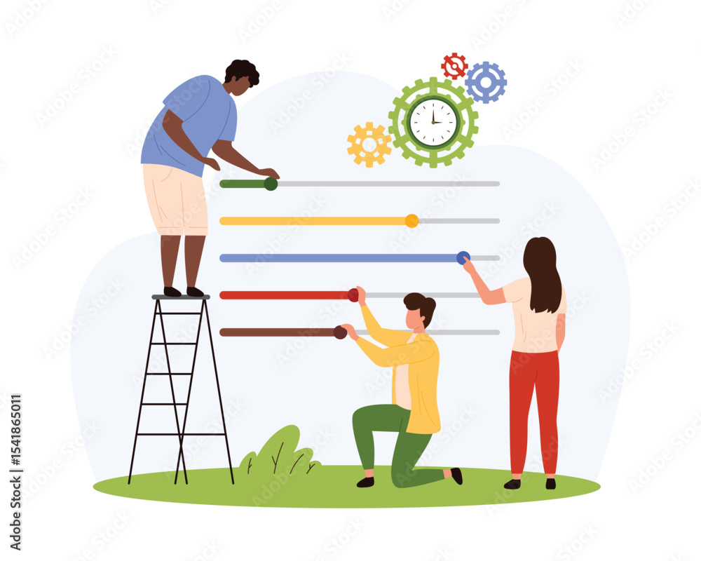 Poster improvement and customization of digital system vector illustration. cartoon tiny people edit differ