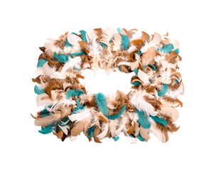 Obraz premium Decorative Feather Wreath in Teal Brown and White.