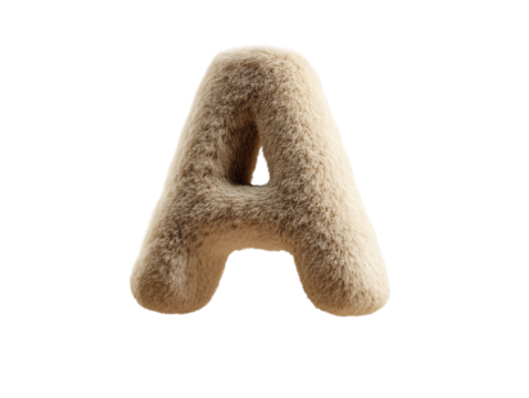 Close-up of the letter A, covered in fluffy wool texture, isolated in studio lighting