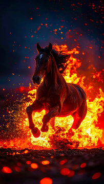Dynamic image of Red Fire Horse, symbol of the year 2026 according to the oriental calendar. AI, Illustration, Generation, Generated image.