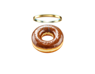 Delicious Glazed Chocolate Donut with Golden Halo.