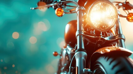 A striking close-up of a classic motorcycle showcasing its intricate details and shining chrome parts, evoking a sense of adventure and freedom on the open road.