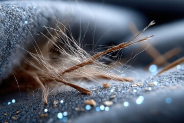 A close-up image showcasing a textured layer of fabric intertwined with glitters and fibers, creating an artistic representation of beauty and intricacy in materials.