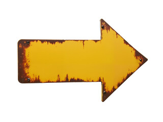 Worn yellow arrow pointing right, vintage style isolated on white, perfect for navigation or signage. Generative AI
