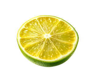 Half lime slice showing fresh juicy texture and bright green color, isolated on white background. Generative AI