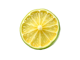 Half lime slice showing fresh juicy texture and bright green color, isolated on white background. Generative AI