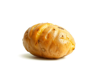 Roasted potato with golden brown skin, isolated on white, ideal for food or ingredient concepts. Generative AI
