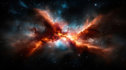 Fototapeta premium An awe-inspiring cosmic nebula glows vibrantly in deep space, representing the wonder of the universe and the mysteries that lie beyond our planet.