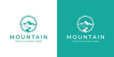 mountain path with compass vector logo design