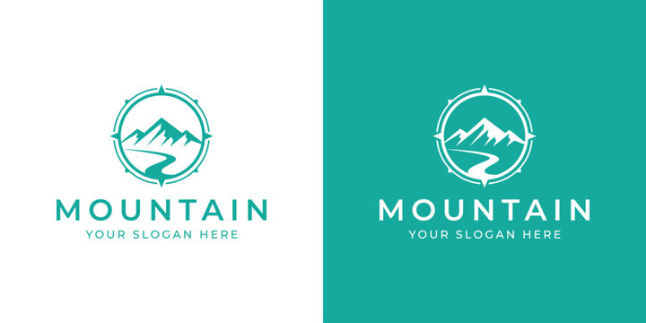 mountain path with compass vector logo design