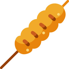 A skewer with grilled chicken, often garnished with peanut sauce with white background.