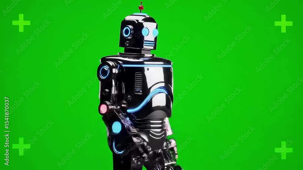 Poster futuristic robot displayed against a green screen ready for visual composition