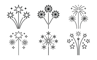set of vector 4th of july fireworks line icon on white background