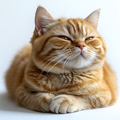 Fototapeta premium Serene Golden Tabby Cat Resting Peacefully on White Background