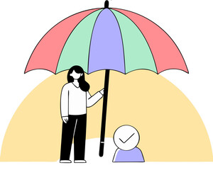 Woman with Umbrella - Flat Vector Illustration (Minimalist Rainy Day Scene) - Isolated on Transparent Background