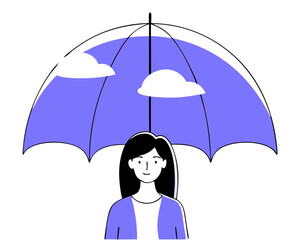 Woman with Umbrella - Flat Vector Illustration (Minimalist Rainy Day Scene) - Isolated on Transparent Background