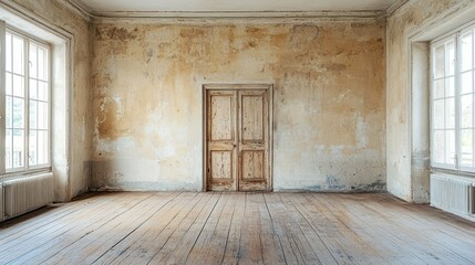 Obraz premium Empty room with peeling paint and wooden floors