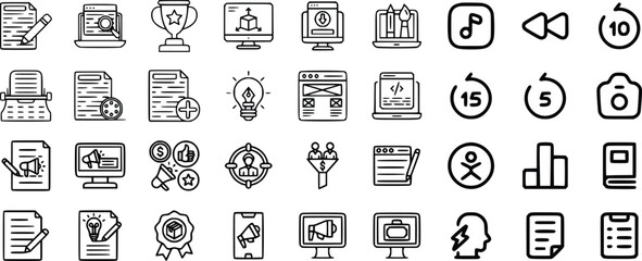 Black and White Content Marketing Icons Set Website Design Elements