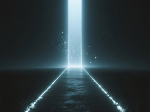 A minimalist background featuring an illuminated light path leading to the horizon, symbolizing hope and progress.