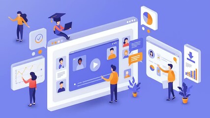 Digital learning environment with diverse people engaging in online education and data analysis - Powered by Adobe