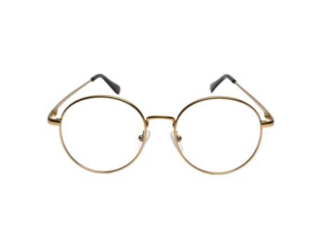 Gold Metal Frame Round Eyeglasses with Black Temples.