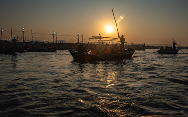 boats at sunset