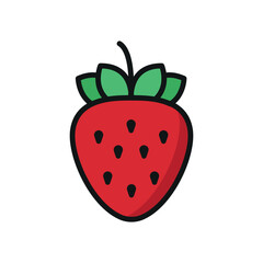 Obraz premium Bright red strawberry with yellow seeds and green leaf. Great for juicy fruit visuals.