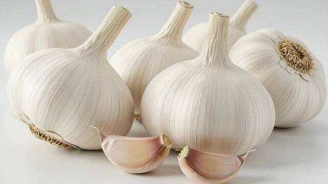 Fresh garlic bulbs with cloves on white background  